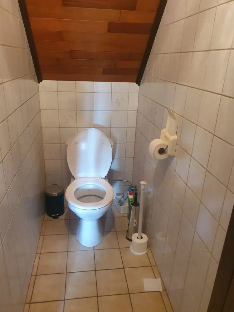 Gastentoilet met witte wandtegels